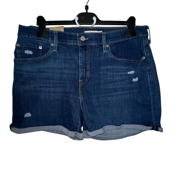 LEVI'S Women's Denim Shorts Mid Length Hyper Soft Dark Wash Plus Size 16/W33 New - Picture 2 of 12